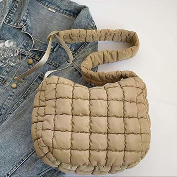 Tikattu olkalaukku naisille, kevyt puffer-käsilaukku, pehmustettu crossbody-laukku, rypytetty pilvilaukku matkustamiseen, ostoksille, työhön, armeijanvihreä Army Green
