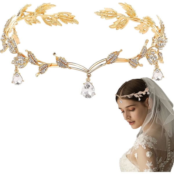 Elegant rhinestone blad bryllup tiaraer og kroner Krystall hengende tiara pannebånd for bruden Brudepike Bursdag krone Cosplay tilbehør for kvinner
