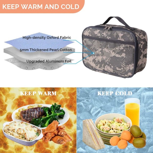 Mini matboks for barn, isolert gjenbrukbar lunsjpose for jenter og gutter, varme eller kalde snacks Matboks til skole, jobb, piknik (kamouflere)