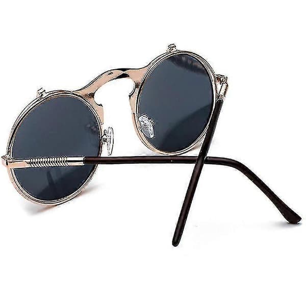 Herre Unisex Solbriller Flip Up Linse Runde Briller Pink Frame Grey Lenses