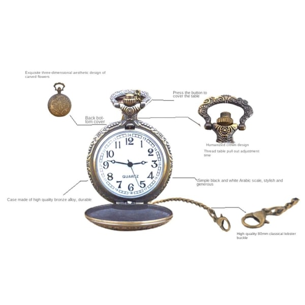 Steampunk vintage stil kvarts lommeur med kæde 1