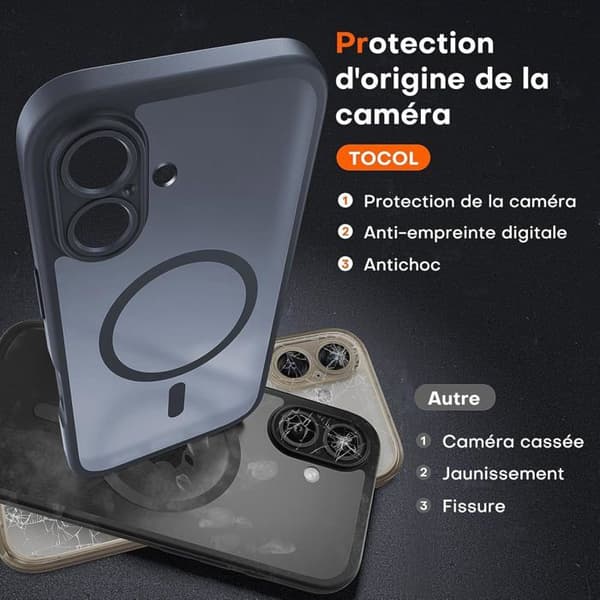 iPhone 16 6.1\" Cover - MagSafe-kompatibelt - Forstærket Linsebeskyttelse - Gennemsigtig Mat Finish - Stødsikkert - Sort