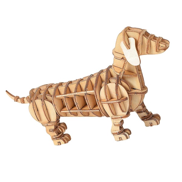 Puinen palapelin kokoaminen mallilelu käsintehty kokoonpano 3d mallin käsikirja 3d malli puinen koiran palapelisarja
