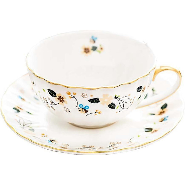 Blomsterbi Tekoppar och fat, Kaffe Benporslinsmugg 1 Set (Bi)