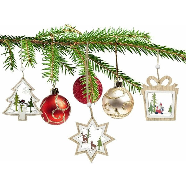 6 stk. træjulepynt Julepynt Ornamenter Dekoration af træjuletræ hængende til julepynt