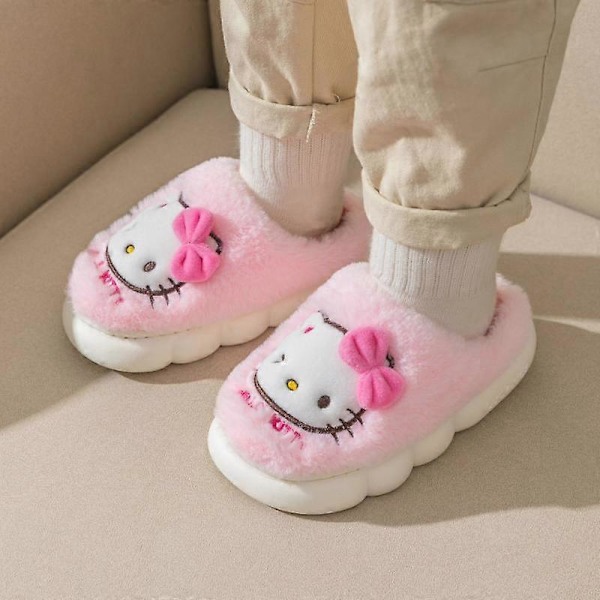 Lasten tytöille Hello Kitty -kuvioiset söpöt piirrettyjen hahmojen talvikengät, paksuuntuneet tossut, pitävät lämpimänä, kawaii, liukumattomat tossut 21752-Pink 30-31