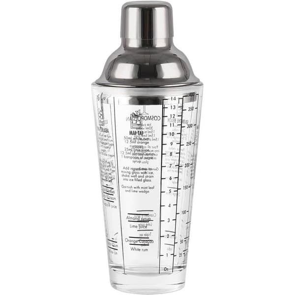 Shaker cocktailshaker - 400 ml - Rostfritt stål och glas - Läckagesäkert lock - Ergonomisk