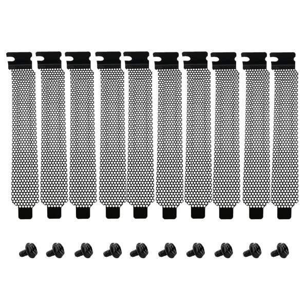 10 pakkauksen PCI-paikan cover 120 mm x 20 mm kovateräinen pölysuodattimen peitelevy ruuveilla - musta