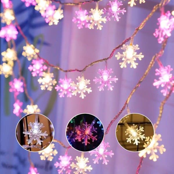 Julepynt Snøflak Lyslenke Juleranse Holid Pink Warm