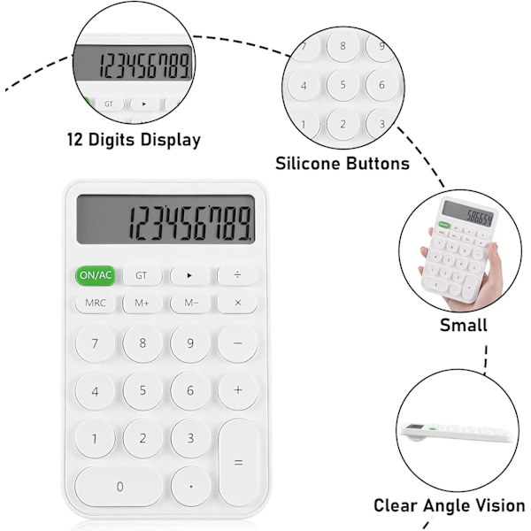 Skrivebordsregnemaskin for studenter, 12-sifret LCD-skjerm, grunnleggende skrivebordslommeregnere for skolekontorhjem