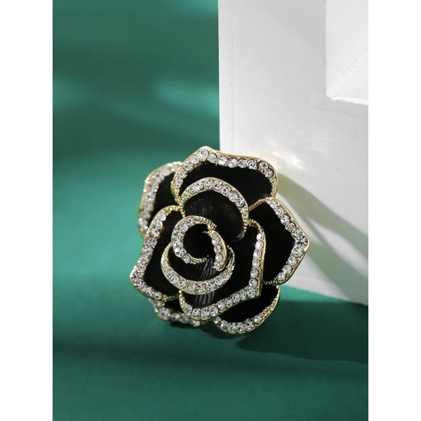 Elegant Rhinestone Bloom Rose Flower Brosje Slipsnål