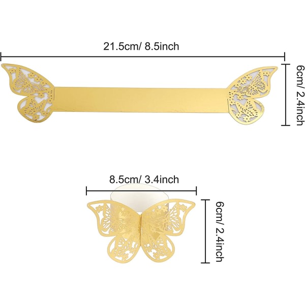 Servettring - utskuren gyllene fjäril (50 stycken)