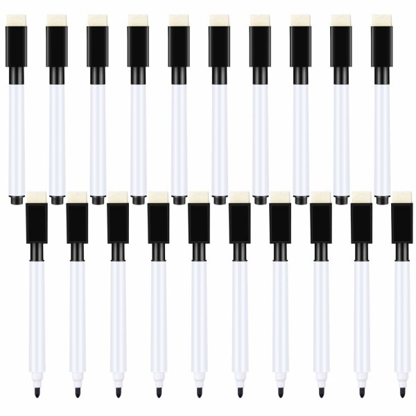 20 STK Små tavlepenne-Sort Dry Board Whiteboard-markørpenne med viskelæder Fine Point Whiteboard-pen til børn (sort)