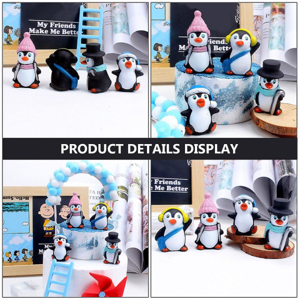 4 stk tegneserie pingvin kage dekoration dejlig pingvin dukke dessert dekoration