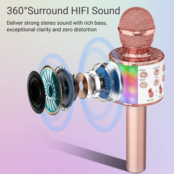 Langaton karaoke-mikrofoni, 4 in 1 -käsikäyttöiset Bluetooth mikrofonit, kaiutin karaokelaite tanssivilla LED-valoilla, koti KTV-soitin
