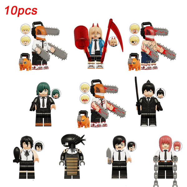 10pcs/set Chainsaw Man Mini Figures Building Block Minifigure Assembled Kids Children Toy Gifts