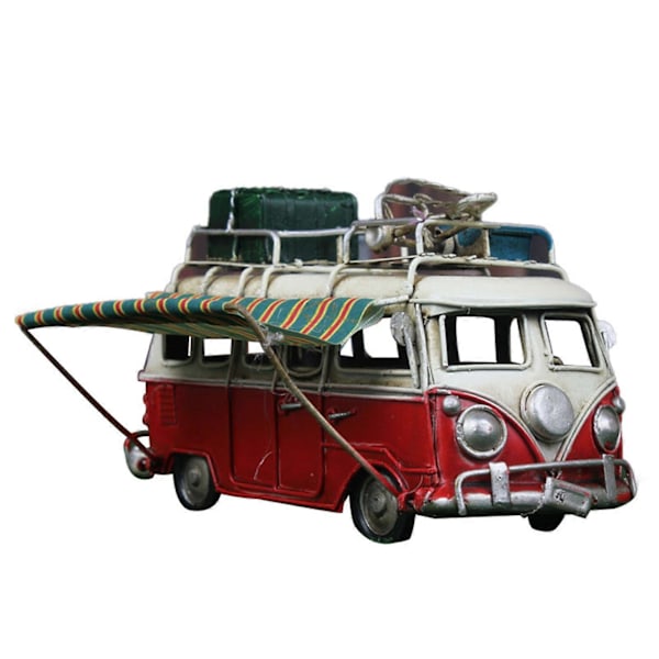 Metalliauto Malli Vintage RV Camper Van Leikkiauto Simuloitu Limusiini Ranta-auto Koti Sisustus Työpöydälle Hyllyyn Red