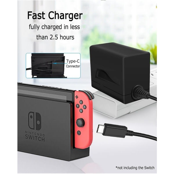 AC-adapterlader for Nintendo Switch-lader 15v 2.6a Hurtiglading for Nintend Switch Dock/Controller Støtte TV-moduslader