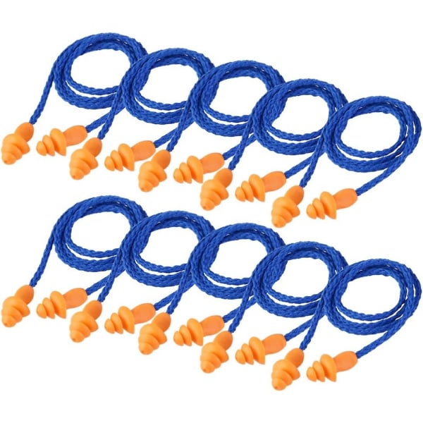 10 par bløde ørepropper med ledning af silikone Genanvendelige høreværn-ørepropper (blå)