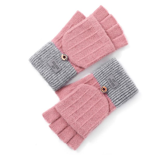 Vinterhandskar för kvinnor, omvandlingsbara med klaff, vindtäta, tjocka, julklapp Pink