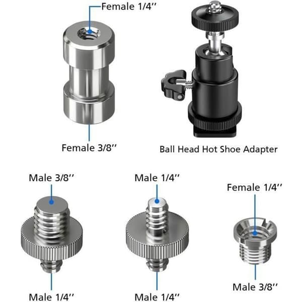 Set med 21 adaptersskruvar 1/4\" 1/4\" 3/8\" 1/4\" för stativ, kamerakulhuvuden och blixtar