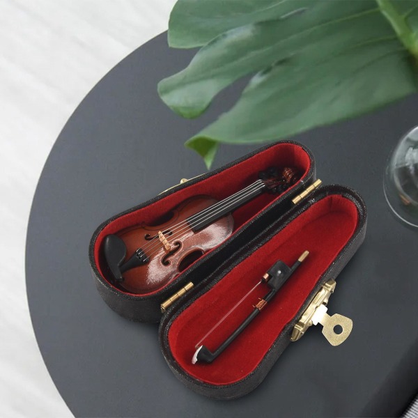 Gaver Violin Musikinstrument Miniature Replika med etui, 8x3cm