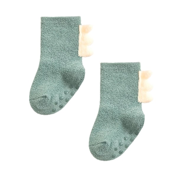 1 Par Toddlerstrumpor Tjocka Söta Sulor 3D Mjuka Håller Varma Korallfleece Dinosaurieutseende Babygolvstrumpor för Sovning Green S