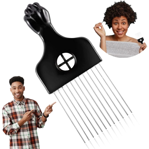 Metal Afro Comb – Smidigt och robust metallhårval för att reda ut och styla – Afro Pick för lockigt hår – För hem och salong (Metal Afro Comb)