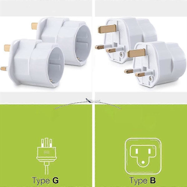2 kpl Matkustussovitin Englantiin - Matkustuspistokesovitin EU:sta UK:hon - Matkustuspistokkeet White