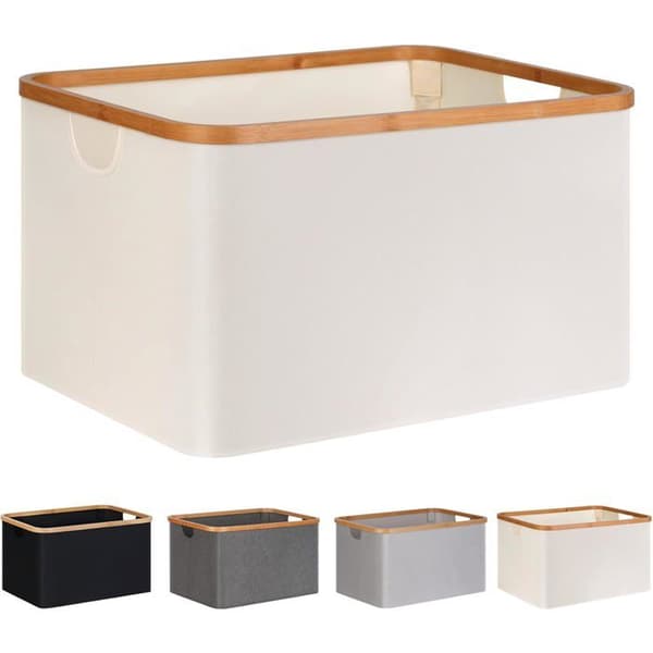 60L hopfällbar tvättkorg i bambu. Elegant beige design. Idealisk för förvaring i sovrum/badrum. Beige