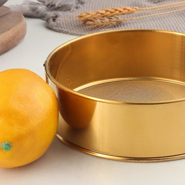 Melsigte til Bagning, Rustfrit Stål Professionel Rund Melsigte med Fint Masket Sigte til Bagning, Sigtning af Pulver, Te, Saft gold Small