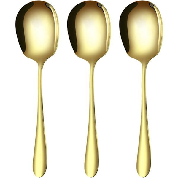 3 stk. store serveringsskeer i rustfrit stål, store, til servering af køkkenmadlavning restaurant banket (guld-11)