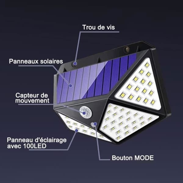 4-pak 100LED 2200mAh Udendørs Solcellelampe 3 Tilstande - AUDBURN - Sort - Bevægelsessensor