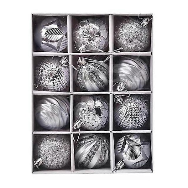12 stk Julekuler Juletrepynt Julehjemdekorasjon Godt Nyttår Navidad Hengekule Tilbehør Silver 6cm