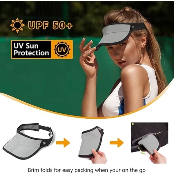 Visor Caps Foldable Brei Lett Hurtigtørkende Stoff Strandhatt for Unisex, Grå