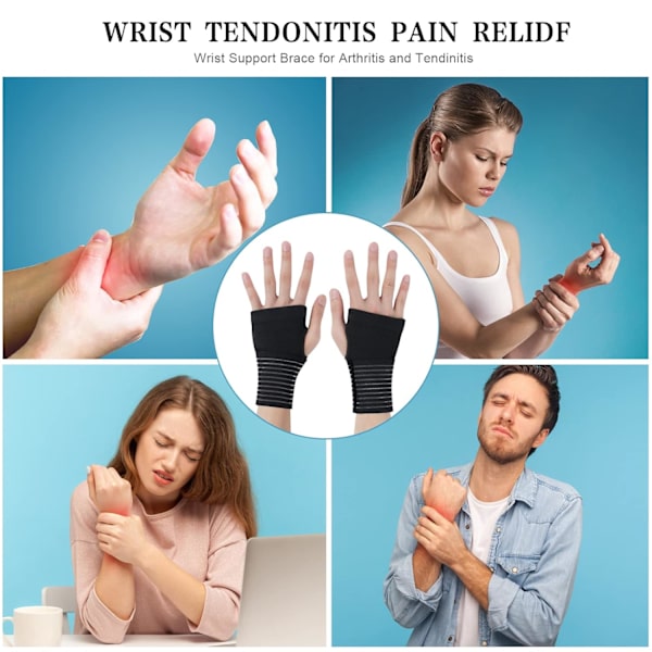 Elastiskt handledsstöd, 2-pack handledsstöd med rem, justerbar handledskompression lindrar handledssmärta och tendinit (15 cm)