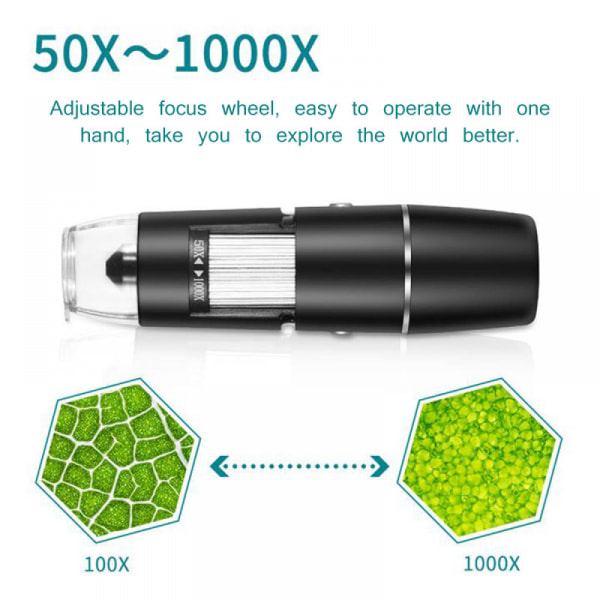 50x-1000x Förstoring Endoskop Wifi USB Hd Digitalt Mikroskop med LED-ljus/hållare, Lämplig för Iphone, Ipad, Smartphone, Surfplatta