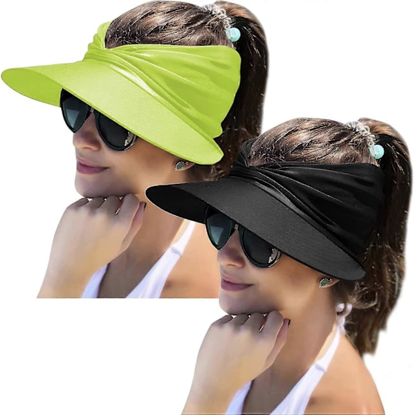 2-pack Damsolskärm Hatt Bred Brätte Sommar UPF 50+ UV-skydd Strand Sportkeps Black and Pink