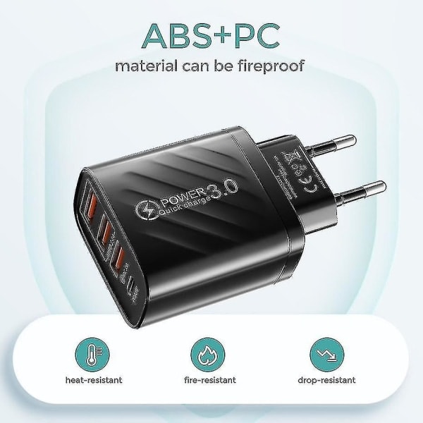 30w USB C-lader Hurtiglader for Iphone 13 12 Xiaomi Huawei Samsung Hurtiglading 3.0 4.0 Mobil (Størrelse, Farge: Eu-Svart