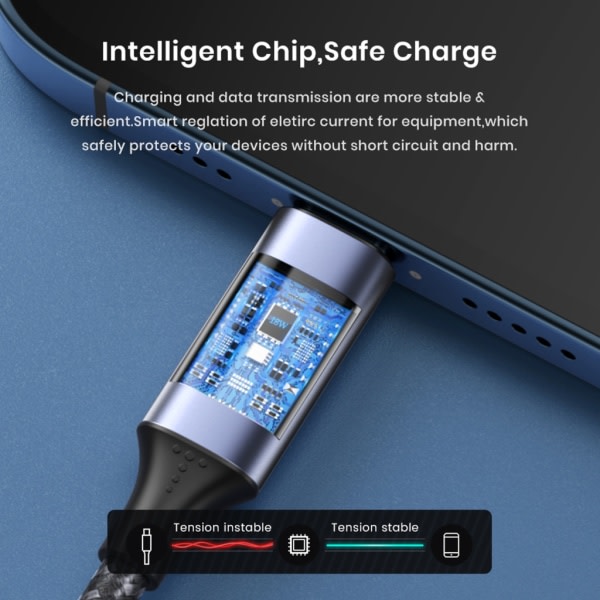 PD 20W USB-USB C -kaapeli, 3.0A pikalataus USB C -kaapeli LED-näytöllä, nailonista valmistettu Type C -kaapeli kannettaville puhelimille