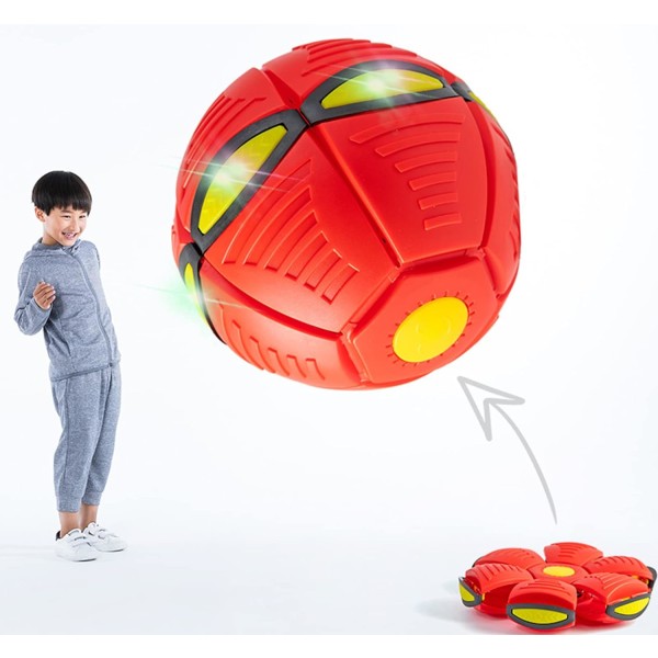 Kæledyrs legetøj flyvende tallerkenbold, magisk deformation UFO-legetøj til børn kæledyr, hunde udendørs legetøj flyvende bold (rød, 6 lys)