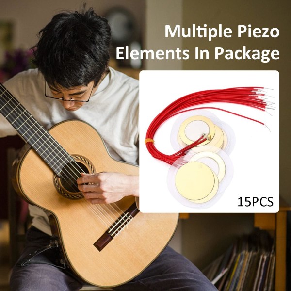 15 STK 35 mm Piezo-plater, akustisk pickup Piezo-plateelementsensor Piezo Pickup-svinger forhåndskablet
