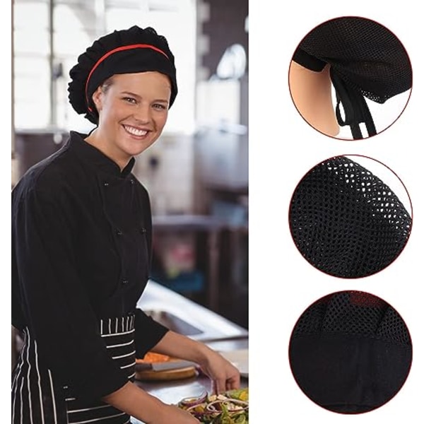 3kpl kokin hattu keittiön ruuanlaittoon cap, musta säädettävä pipo keittiön ruoanlaittopalveluun ja muihin töihin