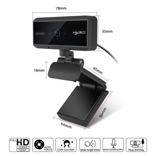 Computer Kamera med Autofokus, HD 1080P, Indbygget Støjreducerende Mikrofon, PC Webcam
