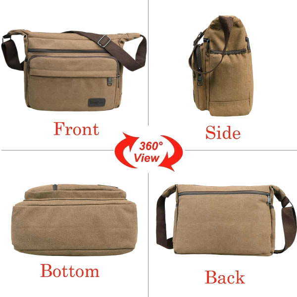 Vattentät Messenger Axelväska 13 Tums Multi Canvas Crossbody Väska För Män Casual Lätt Outdoor Fiske Väska Camping Coffee