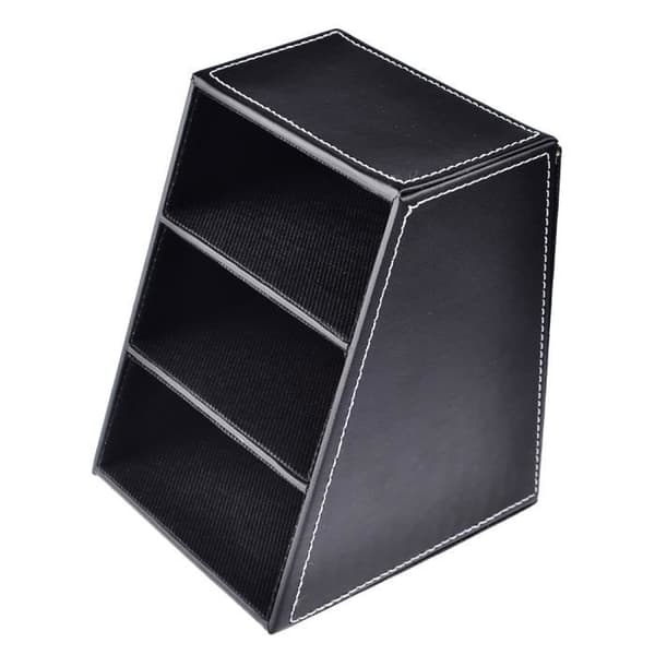 Opbevaringsboks - Sort - Træ - PU kunstlæder - 16x13x7cm - 3 sektioner