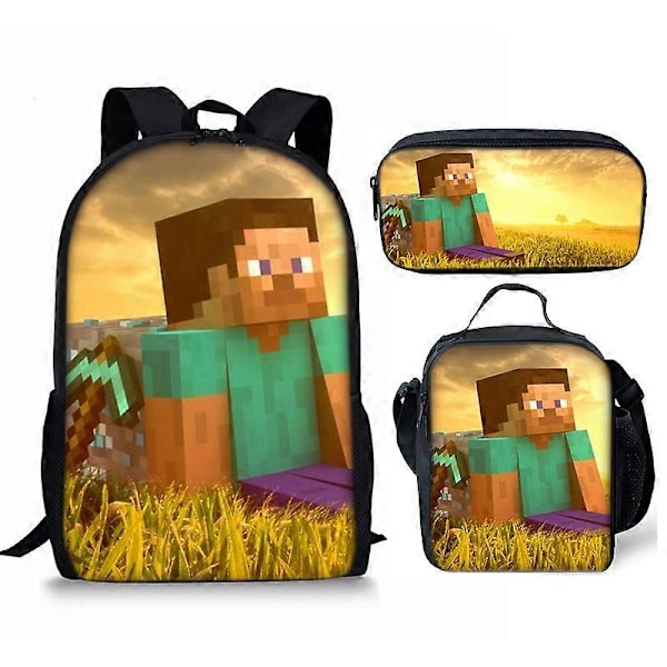 Minecraft skolväska grundskoleelev ryggsäck barn skolväska stor kapacitet anime tecknad ryggsäck 10-NMAOV