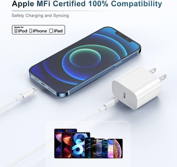 2-pack 2 m snabbladdningskabel, 20 W USB C PD snabbladdning, typ C-port