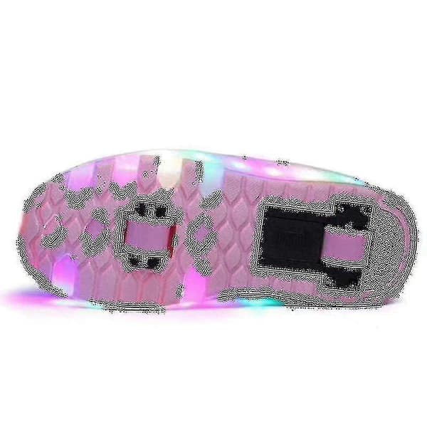 LED Lysende Rullesko Dobbel Hjul USB Oppladbare Skøytesko Pink 33