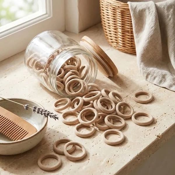 Beige hårelastikker, pakke med 50, metalfri, tilbehør til kvinder og piger, bløde og strækbare